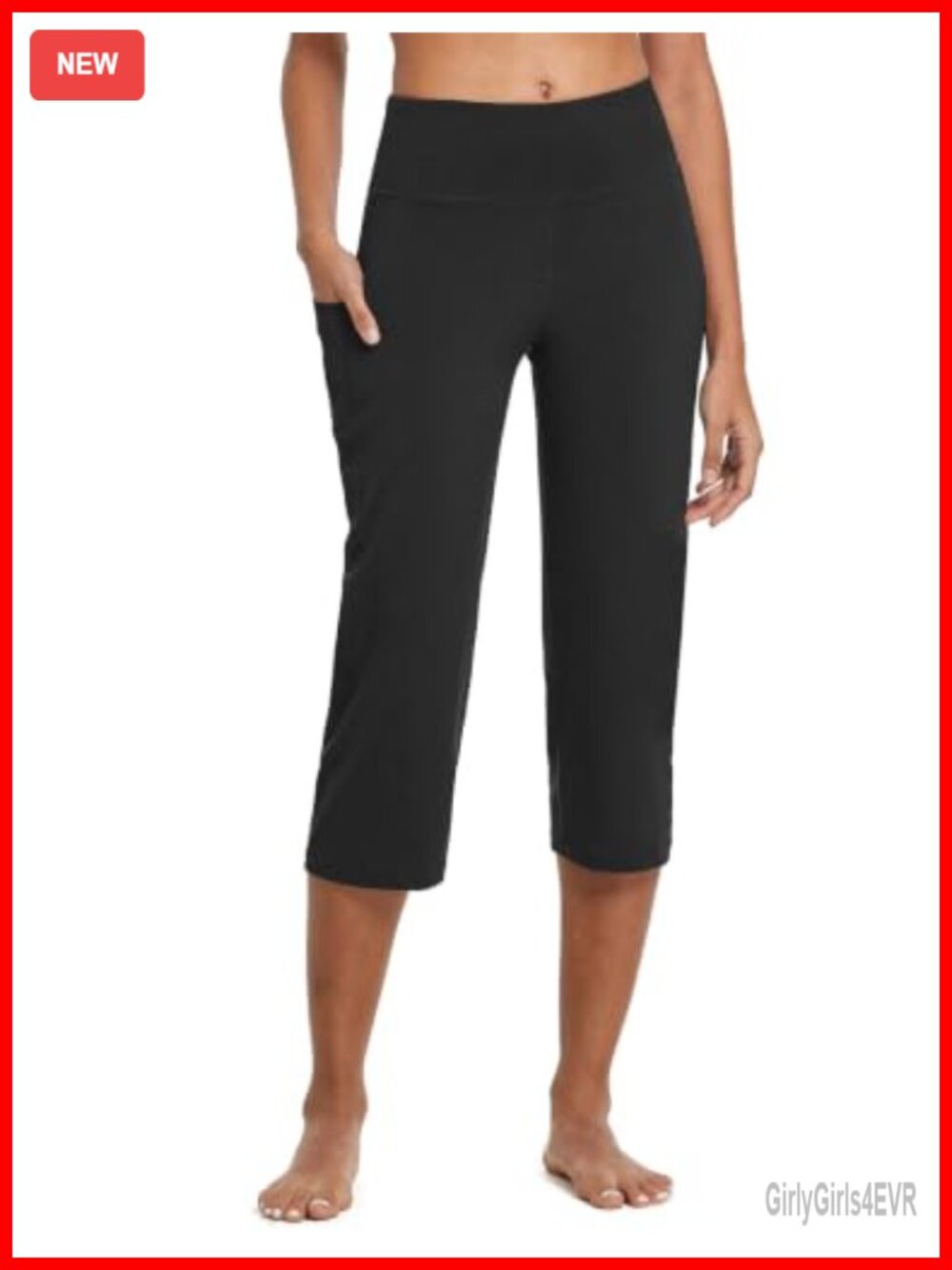 High Waist Straight Leg Capris with Pockets Yoga Workout